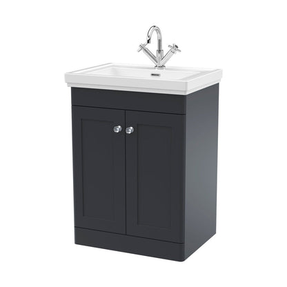 Nuie Classique 600mm Floor Standing 2-door Vanity & Basin 1th Traditional Soft Black MFC Painted Matt 865x600x471mm - JJ Building Materials