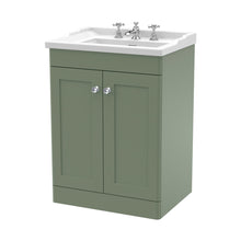 Nuie Classique 600mm Floor Standing 2 Door Vanity & Basin 3th Traditional Satin Green MFC Painted Matt 858x620x470mm - JJ Building Materials