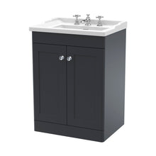 Nuie Classique 600mm Floor Standing 2 Door Vanity & Basin 3th Traditional Soft Black MFC Painted Matt 858x620x470mm - JJ Building Materials