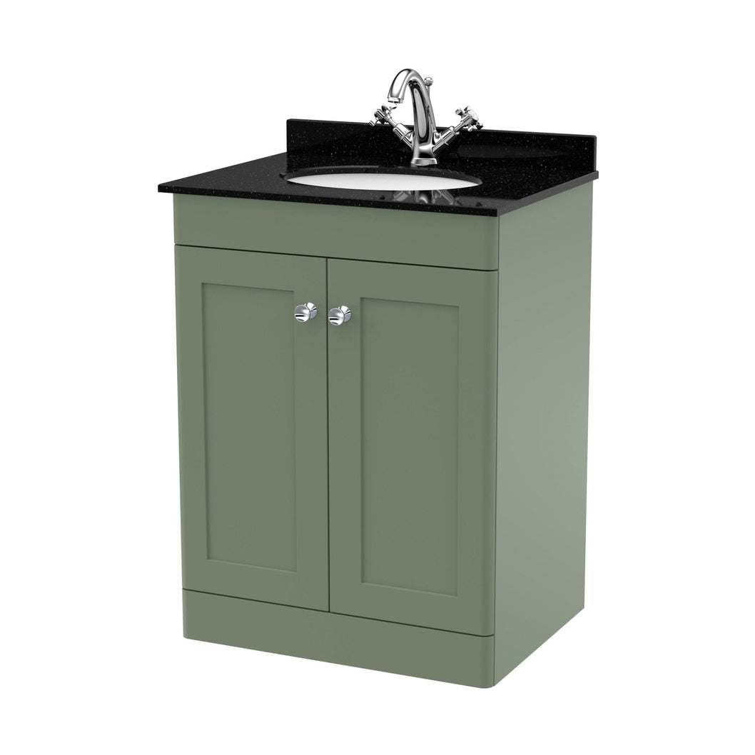 Nuie Classique 600mm Floor Standing 2 Door Vanity & Marble Top 1th Traditional Satin Green MFC Painted Matt 814x620x463mm - CLC825BR1 - JJ Building Materials