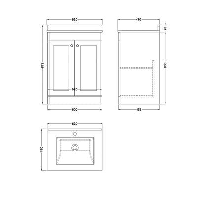 Nuie Classique 600mm Floor Standing 2 Door Vanity & Marble Top 1th Traditional Satin Green MFC Painted Matt 814x620x463mm - CLC825WS1 - JJ Building Materials
