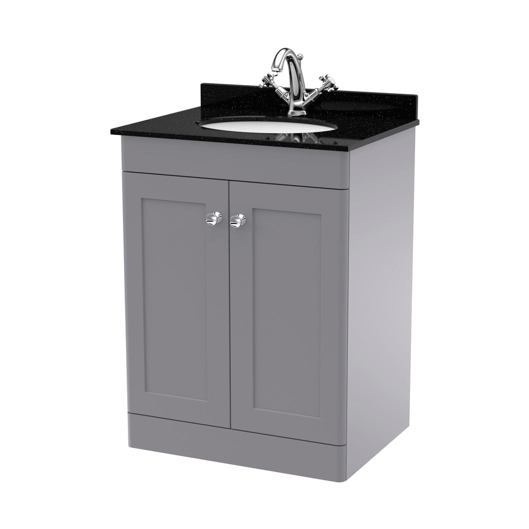 Nuie Classique 600mm Floor Standing 2 Door Vanity & Marble Top 1th Traditional Satin Grey MFC Painted Matt 814x620x463mm - CLC225BR1 - JJ Building Materials