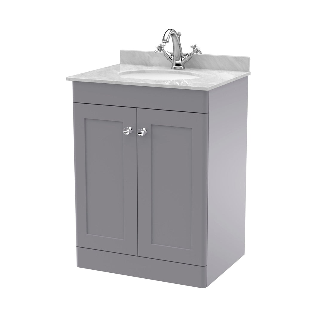 Nuie Classique 600mm Floor Standing 2 Door Vanity & Marble Top 1th Traditional Satin Grey MFC Painted Matt 814x620x463mm - CLC225GR1 - JJ Building Materials