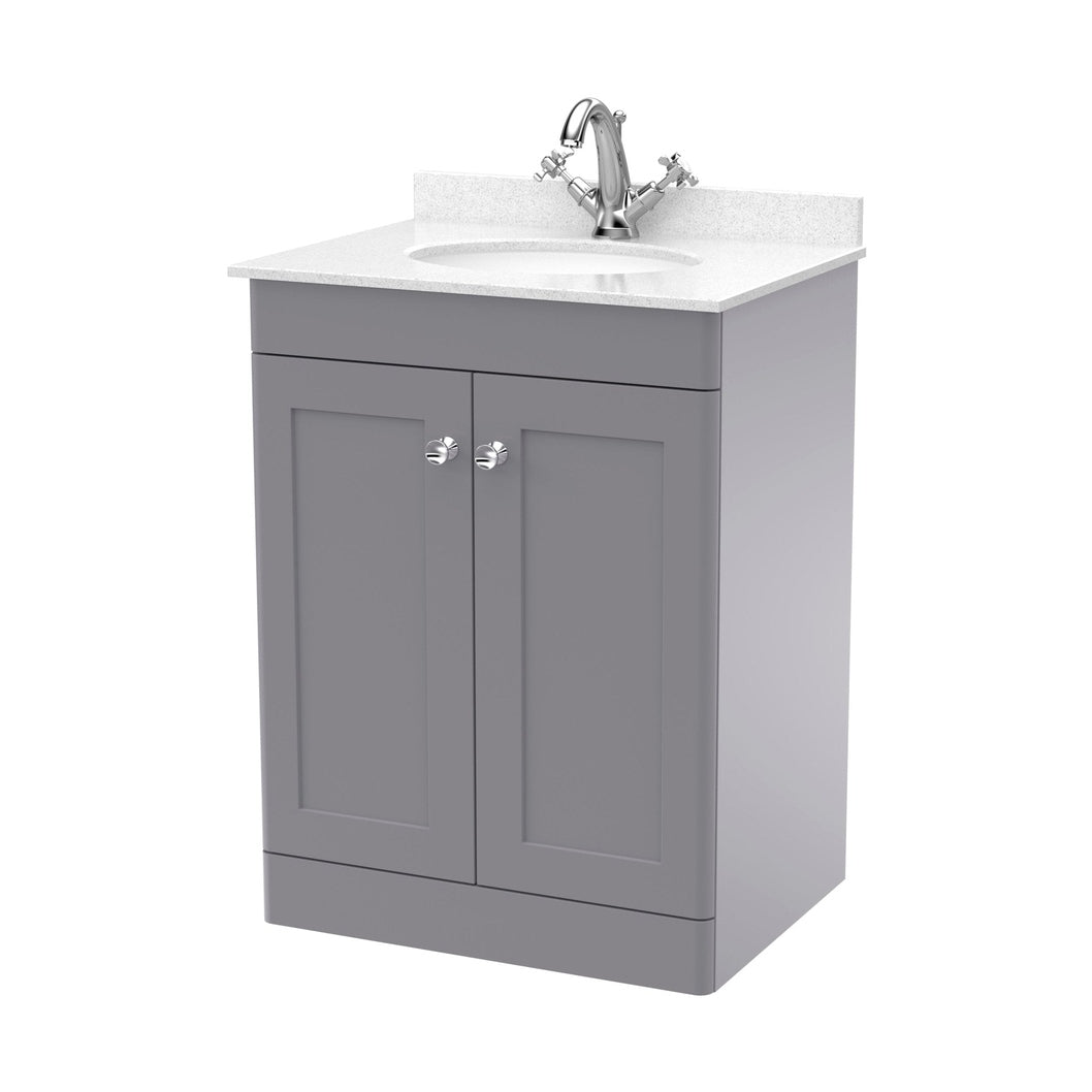 Nuie Classique 600mm Floor Standing 2 Door Vanity & Marble Top 1th Traditional Satin Grey MFC Painted Matt 814x620x463mm - CLC225WR1 - JJ Building Materials