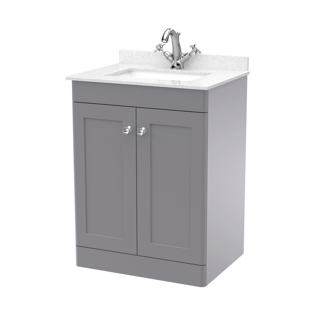 Nuie Classique 600mm Floor Standing 2 Door Vanity & Marble Top 1th Traditional Satin Grey MFC Painted Matt 814x620x463mm - CLC225WS1 - JJ Building Materials