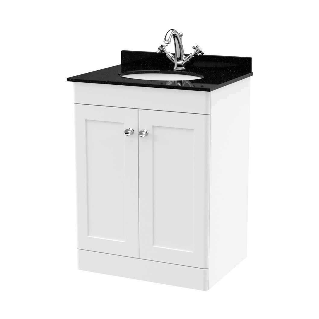 Nuie Classique 600mm Floor Standing 2 Door Vanity & Marble Top 1th Traditional Satin White MFC Painted Matt 814x620x463mm - CLC125BR1 - JJ Building Materials