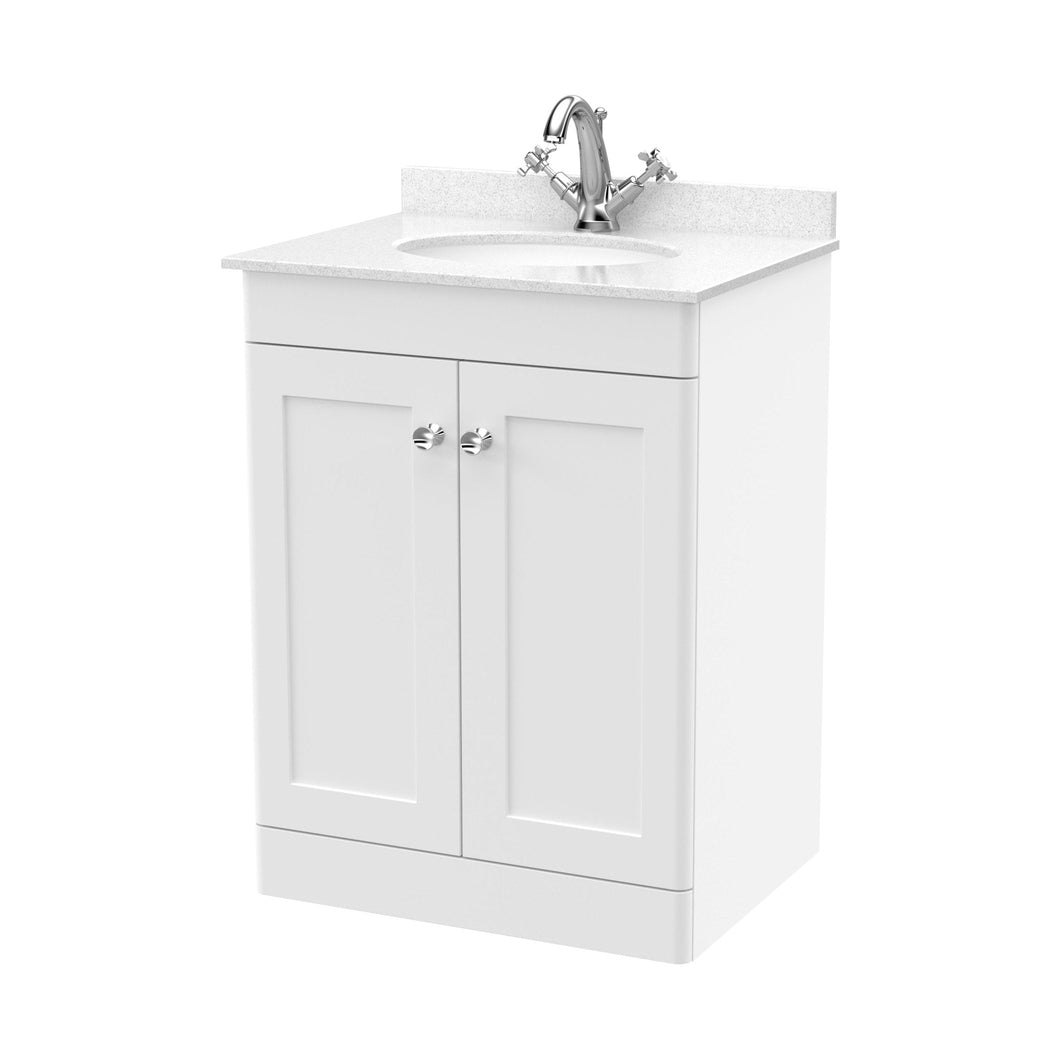 Nuie Classique 600mm Floor Standing 2 Door Vanity & Marble Top 1th Traditional Satin White MFC Painted Matt 814x620x463mm - CLC125WR1 - JJ Building Materials