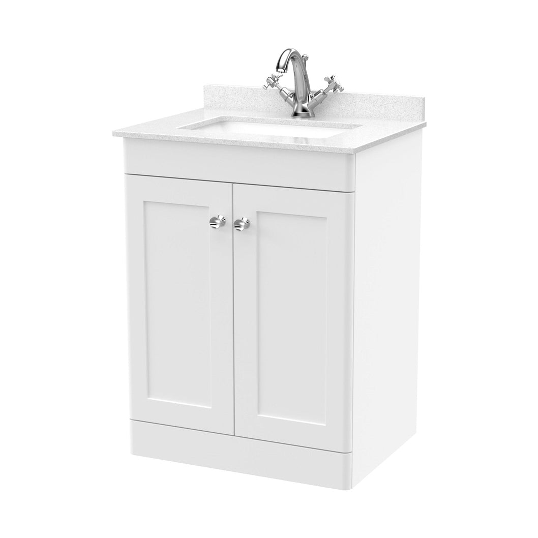 Nuie Classique 600mm Floor Standing 2 Door Vanity & Marble Top 1th Traditional Satin White MFC Painted Matt 814x620x463mm - CLC125WS1 - JJ Building Materials
