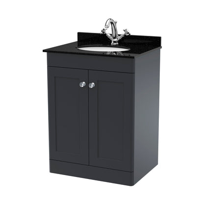Nuie Classique 600mm Floor Standing 2 Door Vanity & Marble Top 1th Traditional Soft Black MFC Painted Matt 814x620x463mm - CLC1425BR1 - JJ Building Materials