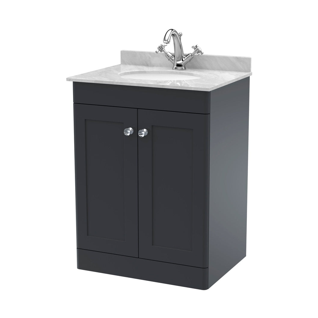 Nuie Classique 600mm Floor Standing 2 Door Vanity & Marble Top 1th Traditional Soft Black MFC Painted Matt 814x620x463mm - CLC1425GR1 - JJ Building Materials