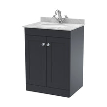Nuie Classique 600mm Floor Standing 2 Door Vanity & Marble Top 1th Traditional Soft Black MFC Painted Matt 814x620x463mm - CLC1425GR1 - JJ Building Materials