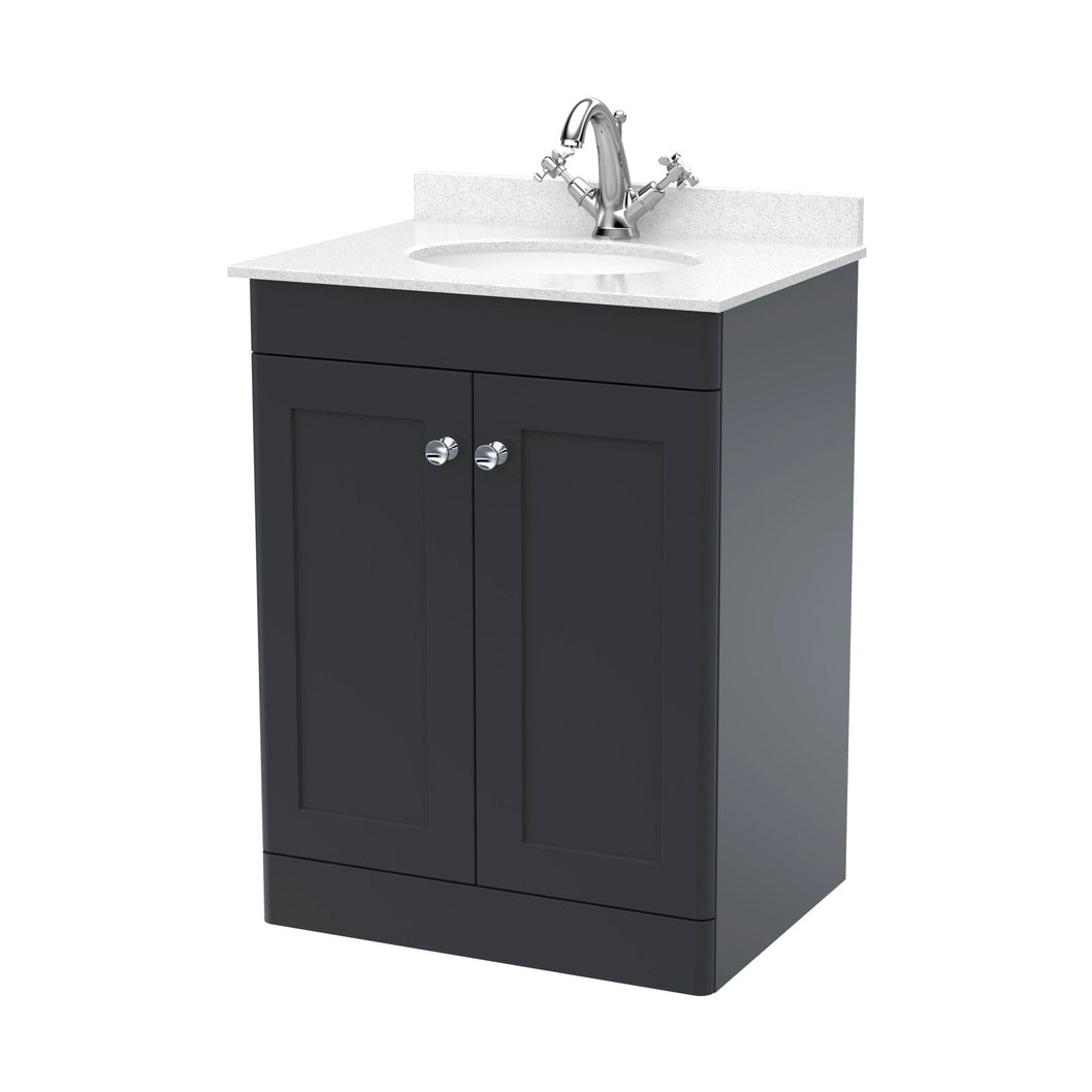 Nuie Classique 600mm Floor Standing 2 Door Vanity & Marble Top 1th Traditional Soft Black MFC Painted Matt 814x620x463mm - CLC1425WR1 - JJ Building Materials