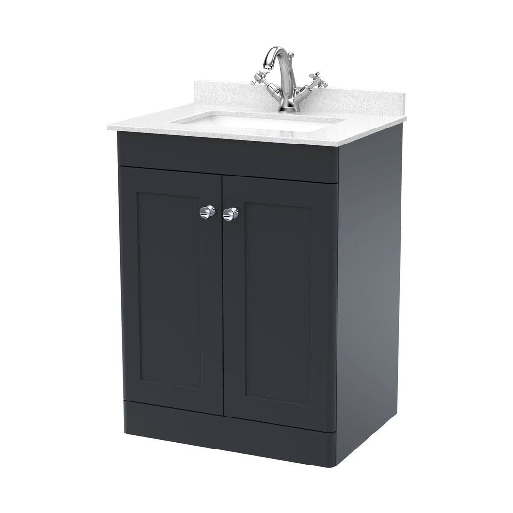 Nuie Classique 600mm Floor Standing 2 Door Vanity & Marble Top 1th Traditional Soft Black MFC Painted Matt 814x620x463mm - CLC1425WS1 - JJ Building Materials