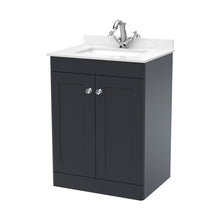 Nuie Classique 600mm Floor Standing 2 Door Vanity & Marble Top 1th Traditional Soft Black MFC Painted Matt 814x620x463mm - CLC1425WS1 - JJ Building Materials