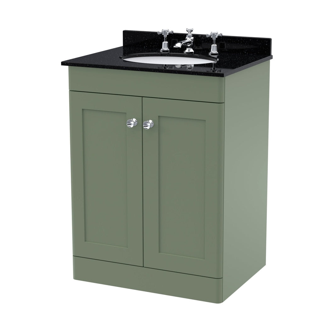 Nuie Classique 600mm Floor Standing 2 Door Vanity & Marble Top 3th Traditional Satin Green MFC Painted Matt 814x620x463mm - CLC825BR3 - JJ Building Materials