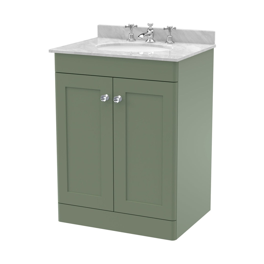 Nuie Classique 600mm Floor Standing 2 Door Vanity & Marble Top 3th Traditional Satin Green MFC Painted Matt 814x620x463mm - CLC825GR3 - JJ Building Materials