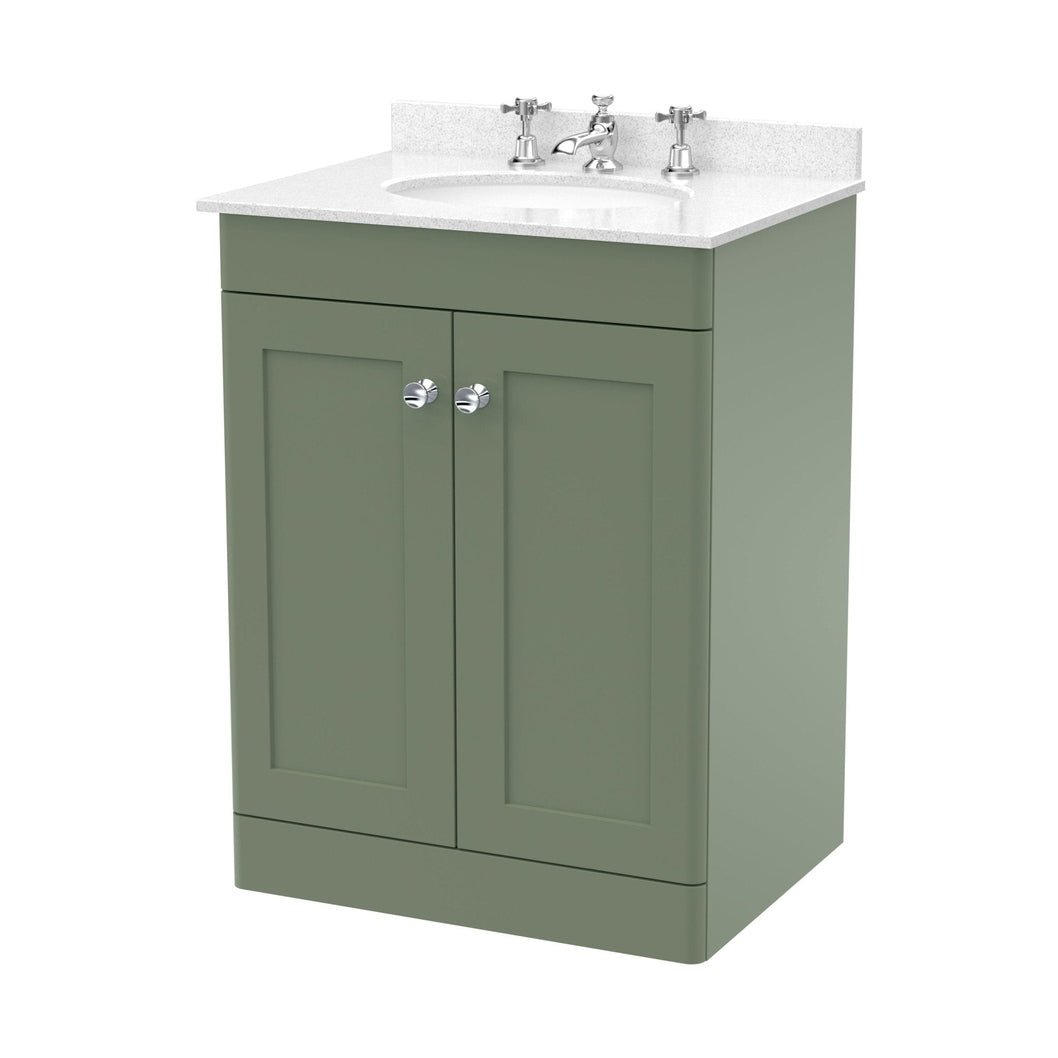 Nuie Classique 600mm Floor Standing 2 Door Vanity & Marble Top 3th Traditional Satin Green MFC Painted Matt 814x620x463mm - CLC825WR3 - JJ Building Materials