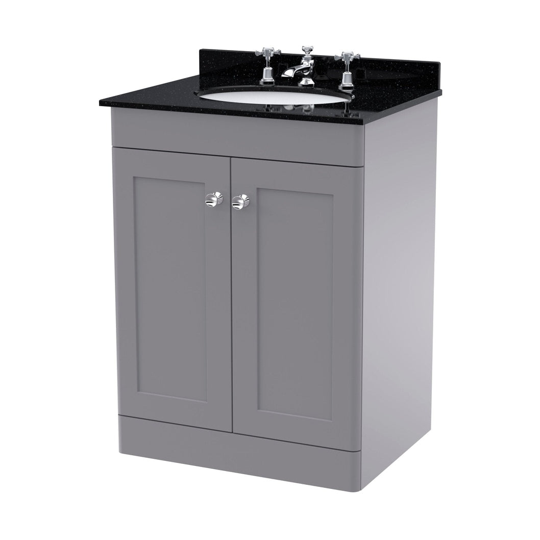 Nuie Classique 600mm Floor Standing 2 Door Vanity & Marble Top 3th Traditional Satin Grey MFC Painted Matt 814x620x463mm - CLC225BR3 - JJ Building Materials
