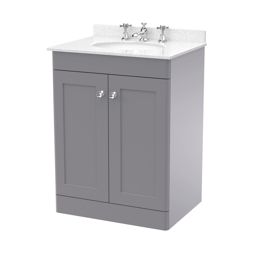 Nuie Classique 600mm Floor Standing 2 Door Vanity & Marble Top 3th Traditional Satin Grey MFC Painted Matt 814x620x463mm - CLC225WR3 - JJ Building Materials