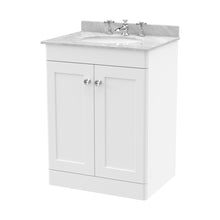 Nuie Classique 600mm Floor Standing 2 Door Vanity & Marble Top 3th Traditional Satin White MFC Painted Matt 814x620x463mm - CLC125GR3 - JJ Building Materials