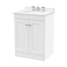 Nuie Classique 600mm Floor Standing 2 Door Vanity & Marble Top 3th Traditional Satin White MFC Painted Matt 814x620x463mm - CLC125WR3 - JJ Building Materials