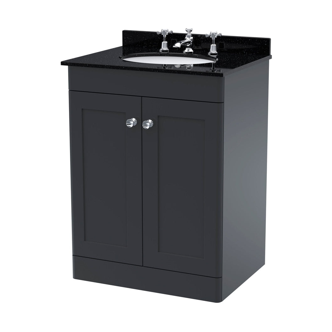 Nuie Classique 600mm Floor Standing 2 Door Vanity & Marble Top 3th Traditional Soft Black MFC Painted Matt 814x620x463mm - CLC1425BR3 - JJ Building Materials