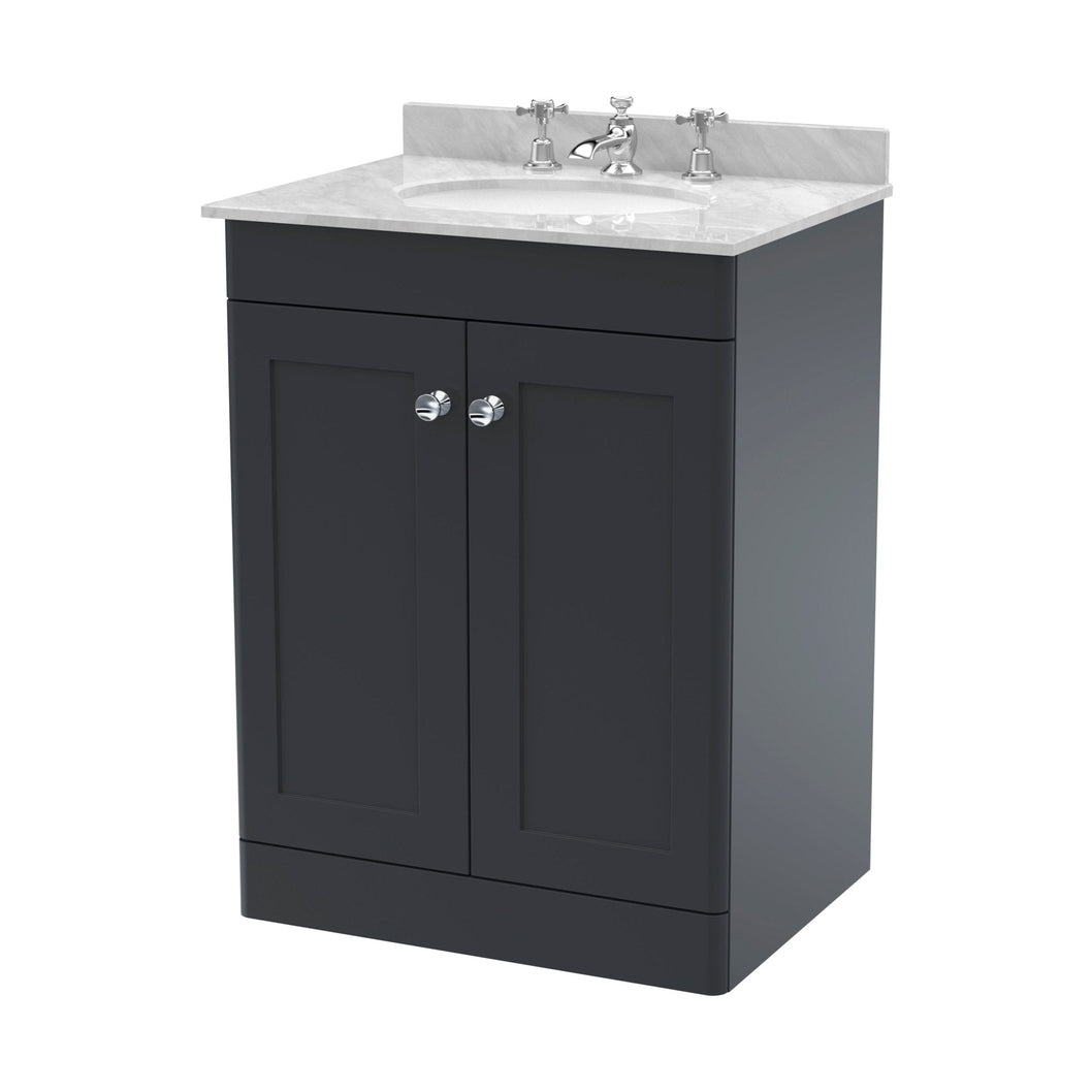 Nuie Classique 600mm Floor Standing 2 Door Vanity & Marble Top 3th Traditional Soft Black MFC Painted Matt 814x620x463mm - CLC1425GR3 - JJ Building Materials