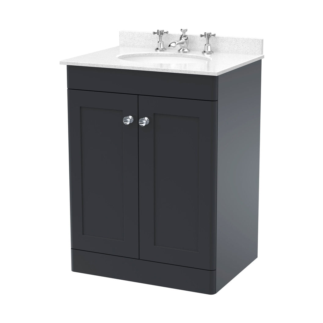 Nuie Classique 600mm Floor Standing 2 Door Vanity & Marble Top 3th Traditional Soft Black MFC Painted Matt 814x620x463mm - CLC1425WR3 - JJ Building Materials