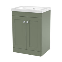 Nuie Classique 600mm Floor Standing 2-door Vanity With Basin - 0 Tap Hole Traditional Satin Green Fireclay 845x613x462mm - JJ Building Materials
