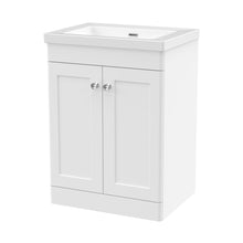 Nuie Classique 600mm Floor Standing 2-door Vanity With Basin - 0 Tap Hole Traditional Satin White Fireclay 845x613x462mm - JJ Building Materials