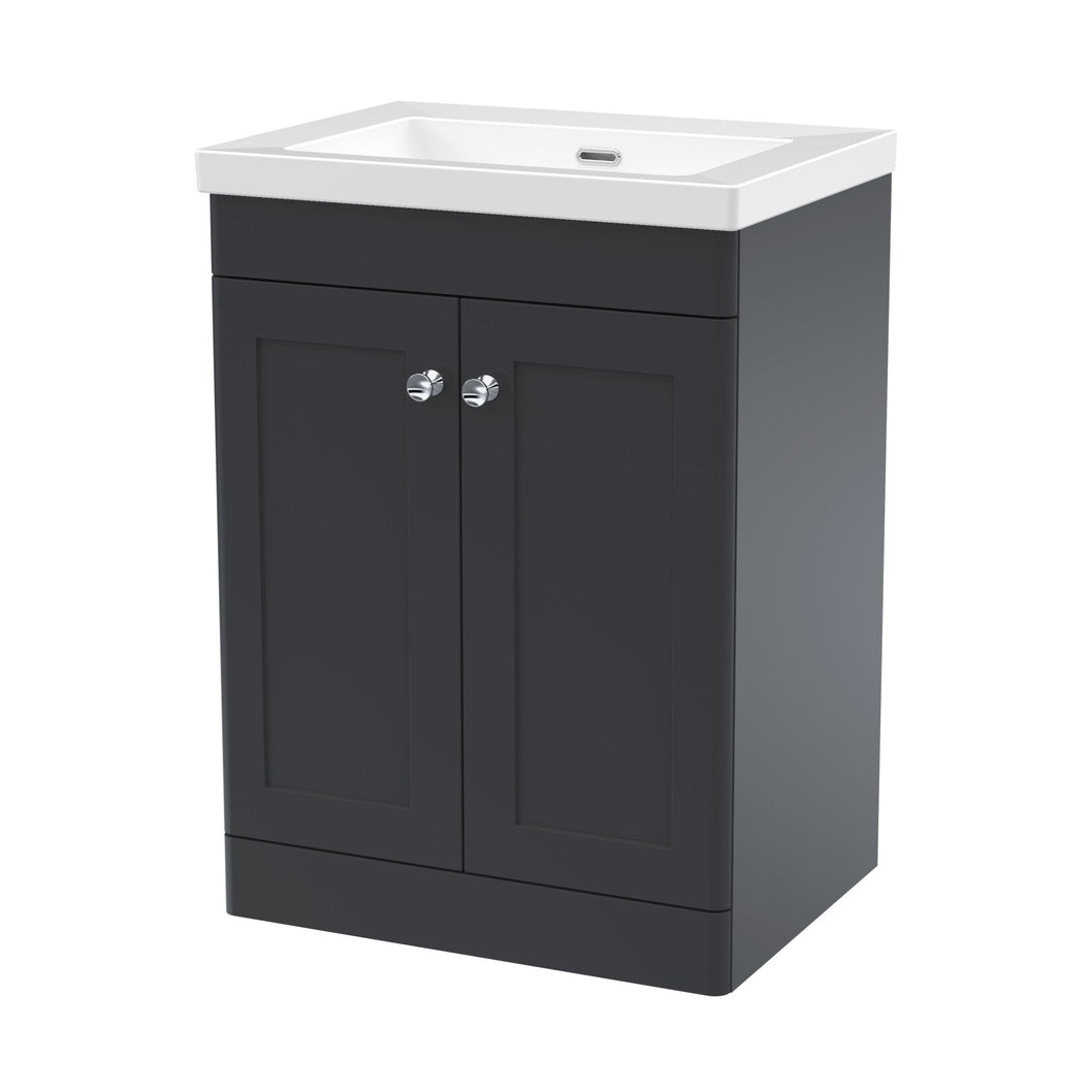 Nuie Classique 600mm Floor Standing 2-door Vanity With Basin - 0 Tap Hole Traditional Soft Black Fireclay 845x613x462mm - JJ Building Materials