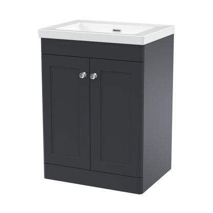 Nuie Classique 600mm Floor Standing 2-door Vanity With Basin - 0 Tap Hole Traditional Soft Black Fireclay 845x613x462mm - JJ Building Materials