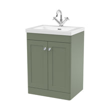 Nuie Classique 600mm Floor Standing 2-door Vanity With Basin - 1 Tap Hole Traditional Satin Green Fireclay 845x613x462mm - JJ Building Materials