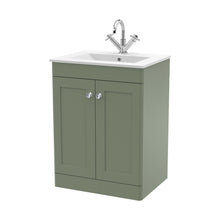 Nuie Classique 600mm Floor Standing 2-door Vanity With Basin - 1 Tap Hole Traditional Satin Green Vitreous China 818x605x460mm - JJ Building Materials