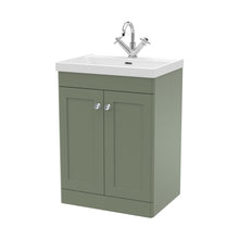 Nuie Classique 600mm Floor Standing 2-door Vanity With Basin - 1 Tap Hole Traditional Satin Green Vitreous China 850x610x460mm - JJ Building Materials