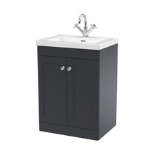 Nuie Classique 600mm Floor Standing 2-door Vanity With Basin - 1 Tap Hole Traditional Soft Black Fireclay 845x613x462mm - JJ Building Materials