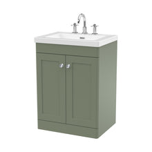 Nuie Classique 600mm Floor Standing 2-door Vanity With Basin - 3 Tap Hole Traditional Satin Green Fireclay 845x613x462mm - JJ Building Materials