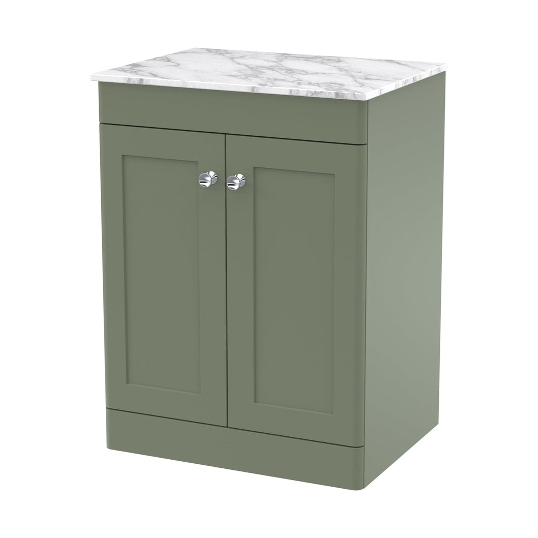 Nuie Classique 600mm Floor Standing 2-door Vanity With Marble Top Traditional Satin Green Natural Marble 818x610x460mm - CLC825CMT - JJ Building Materials