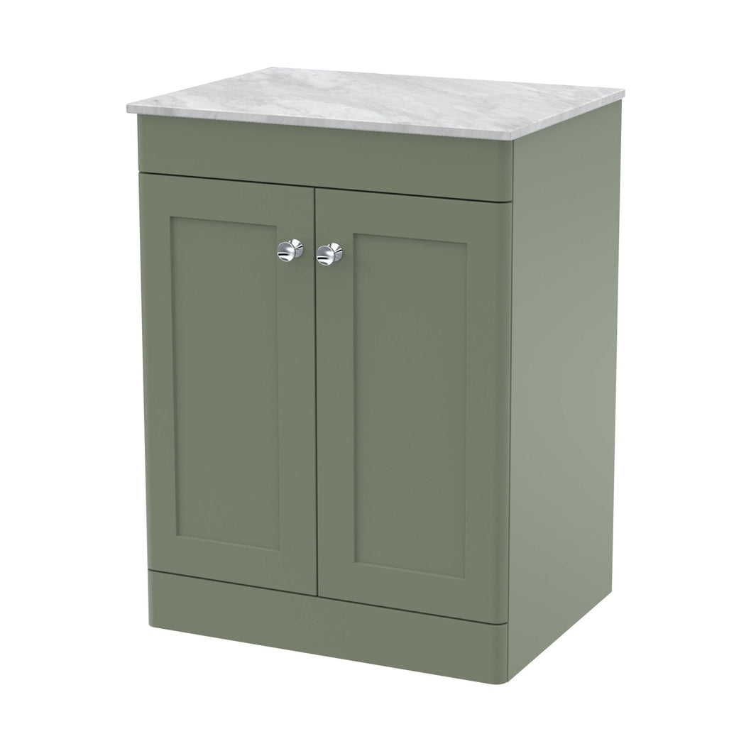 Nuie Classique 600mm Floor Standing 2-door Vanity With Marble Top Traditional Satin Green Natural Marble 818x610x460mm - CLC825GMT - JJ Building Materials
