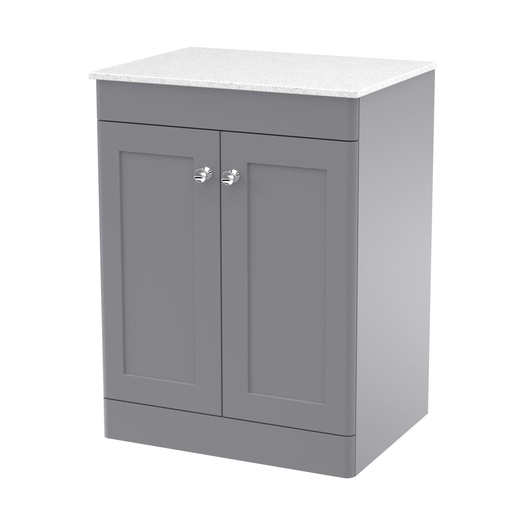 Nuie Classique 600mm Floor Standing 2-door Vanity With Marble Top Traditional Satin Grey Natural Marble 818x610x460mm - CLC225WMT - JJ Building Materials