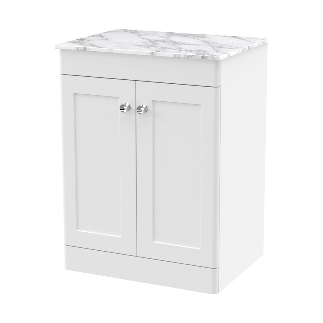 Nuie Classique 600mm Floor Standing 2-door Vanity With Marble Top Traditional Satin White Natural Marble 818x610x460mm - CLC125CMT - JJ Building Materials