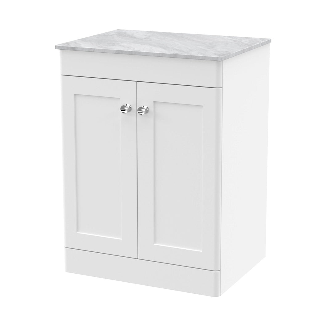 Nuie Classique 600mm Floor Standing 2-door Vanity With Marble Top Traditional Satin White Natural Marble 818x610x460mm - CLC125GMT - JJ Building Materials