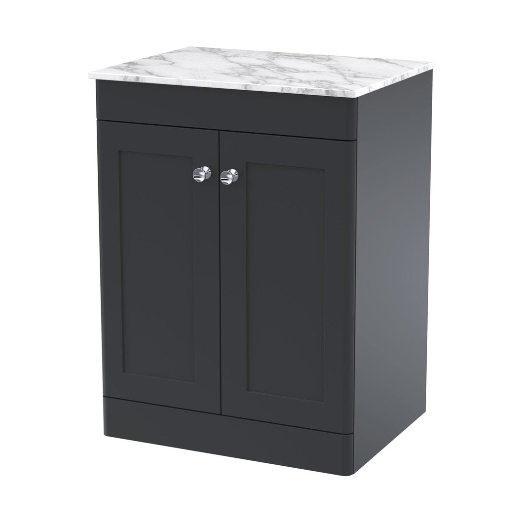 Nuie Classique 600mm Floor Standing 2-door Vanity With Marble Top Traditional Soft Black Natural Marble 818x610x460mm - CLC1425CMT - JJ Building Materials