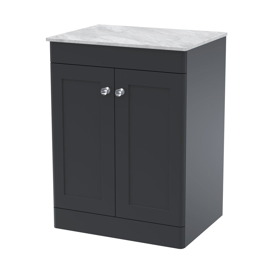 Nuie Classique 600mm Floor Standing 2-door Vanity With Marble Top Traditional Soft Black Natural Marble 818x610x460mm - CLC1425GMT - JJ Building Materials