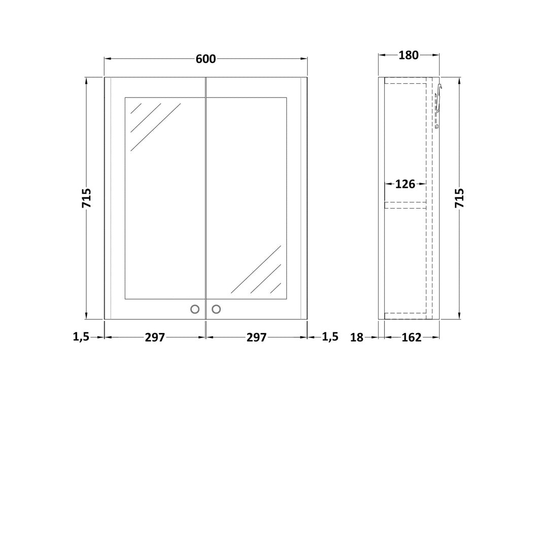 Nuie Classique 600mm Mirror Cabinet Traditional Satin Green MFC Painted Matt 715x600x180mm - JJ Building Materials