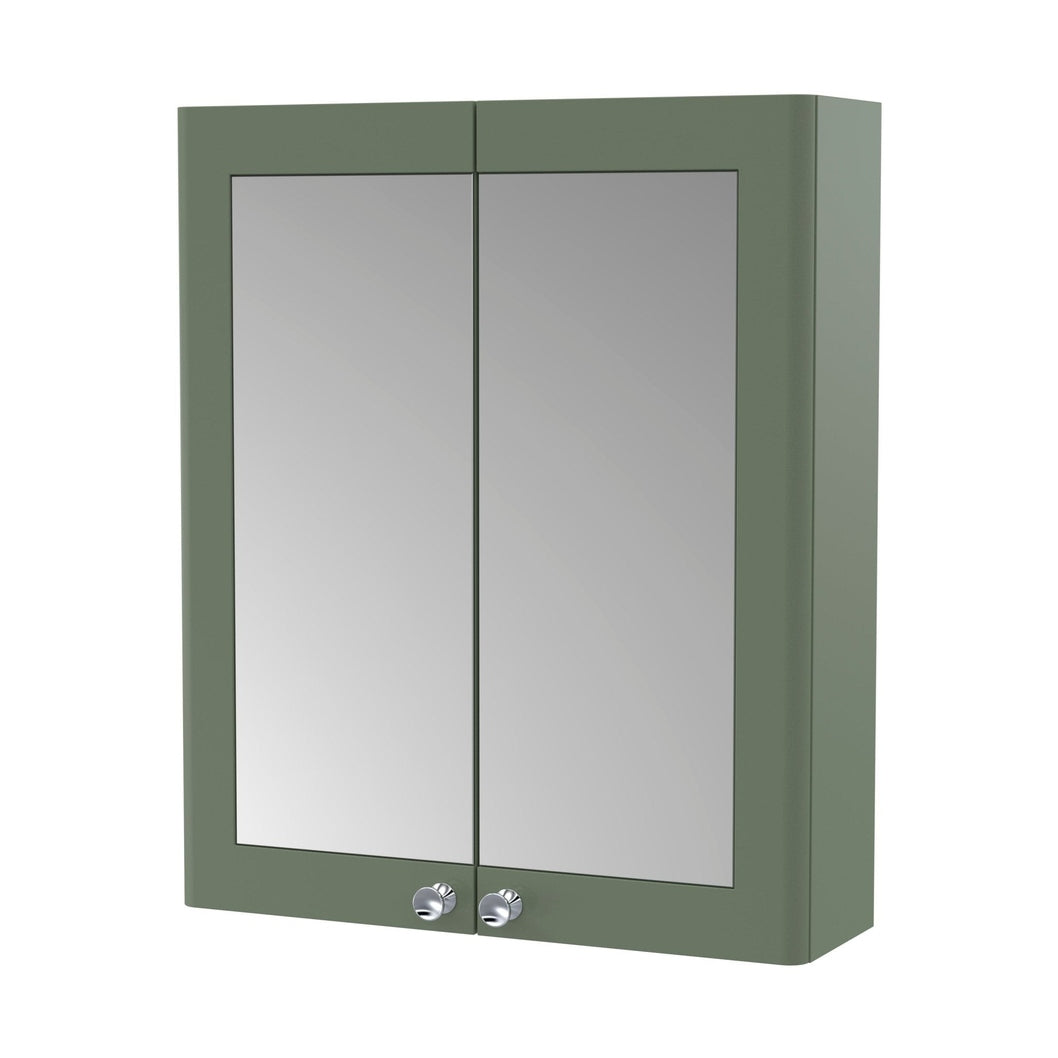 Nuie Classique 600mm Mirror Cabinet Traditional Satin Green MFC Painted Matt 715x600x180mm - JJ Building Materials