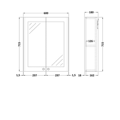Nuie Classique 600mm Mirror Cabinet Traditional Satin Grey MFC Painted Matt 715x600x180mm - JJ Building Materials