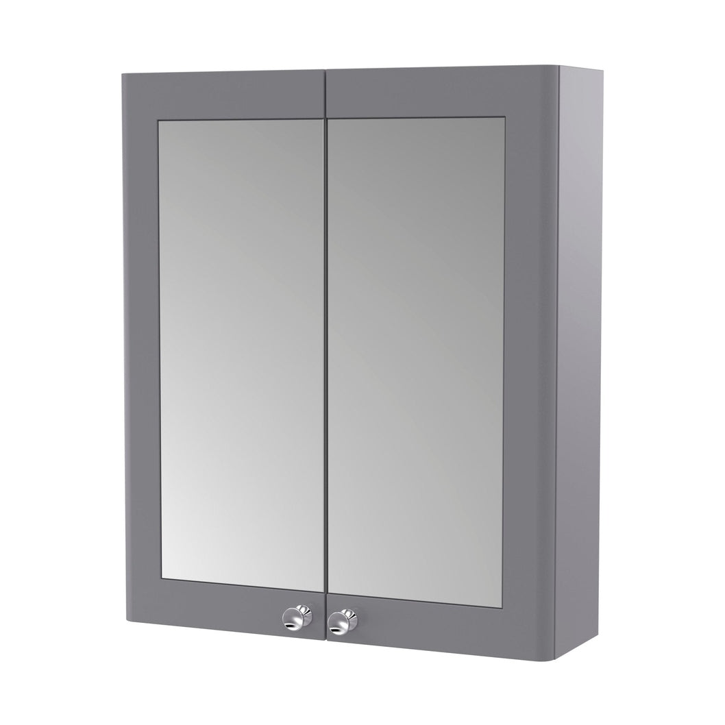 Nuie Classique 600mm Mirror Cabinet Traditional Satin Grey MFC Painted Matt 715x600x180mm - JJ Building Materials