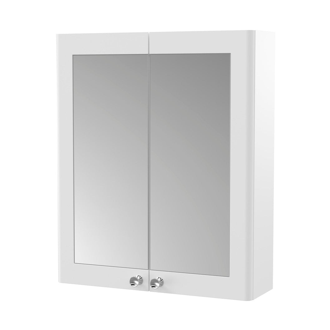 Nuie Classique 600mm Mirror Cabinet Traditional Satin White MFC Painted Matt 715x600x180mm - JJ Building Materials