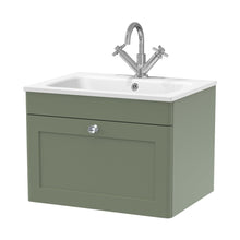 Nuie Classique 600mm Wall Hung 1-drawer Unit & Stone Basin 1th Traditional Satin Green MFC Painted Matt,stone 447x610x460mm - CLC894P - JJ Building Materials